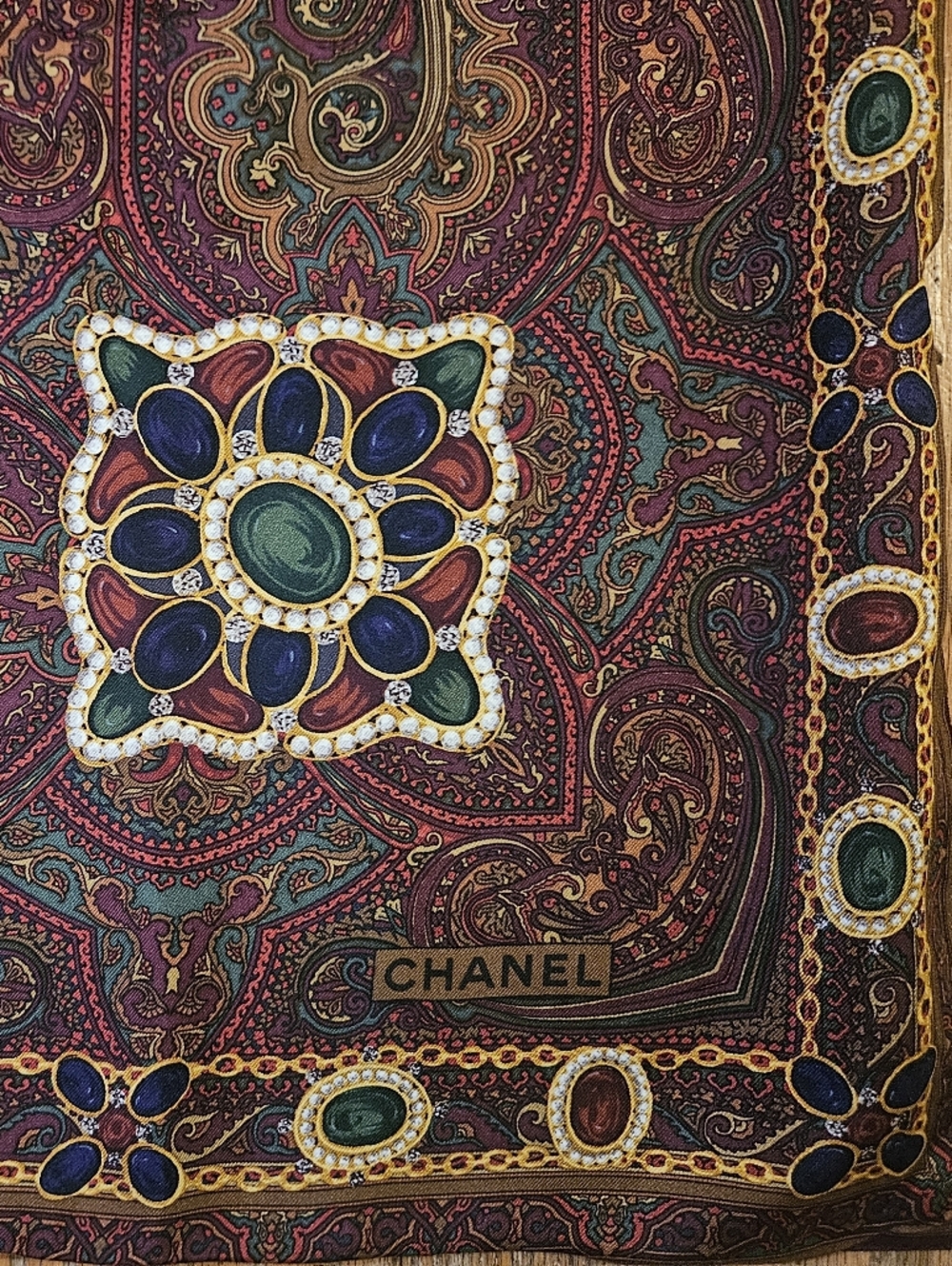 Vintage CHANEL Bordeaux Multi‎ Color Silk Scarf